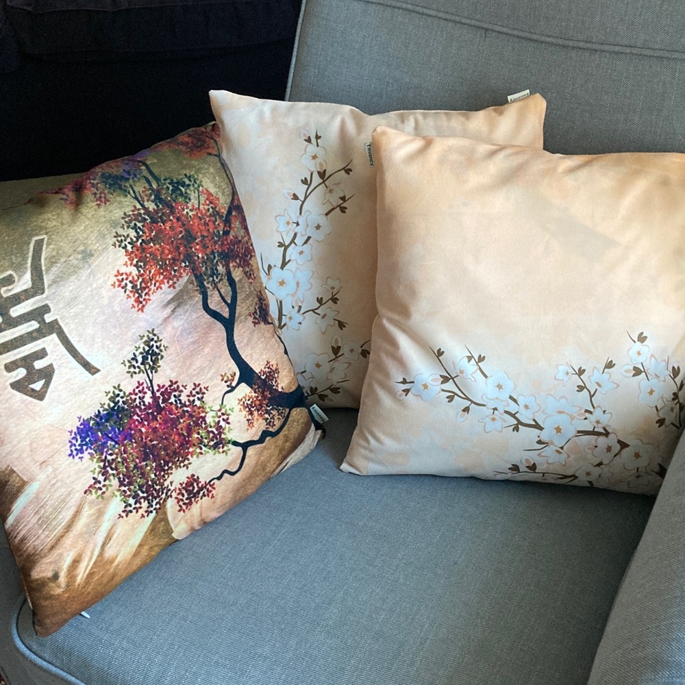 Elegant Floral Accent Pillow Set of Three- Peach and Brown